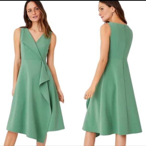 Ann Taylor Dresses & Skirts - ANN TAYLOR Sage Green Sleeveless Knee-length Cascade Midi Dress - Size 4